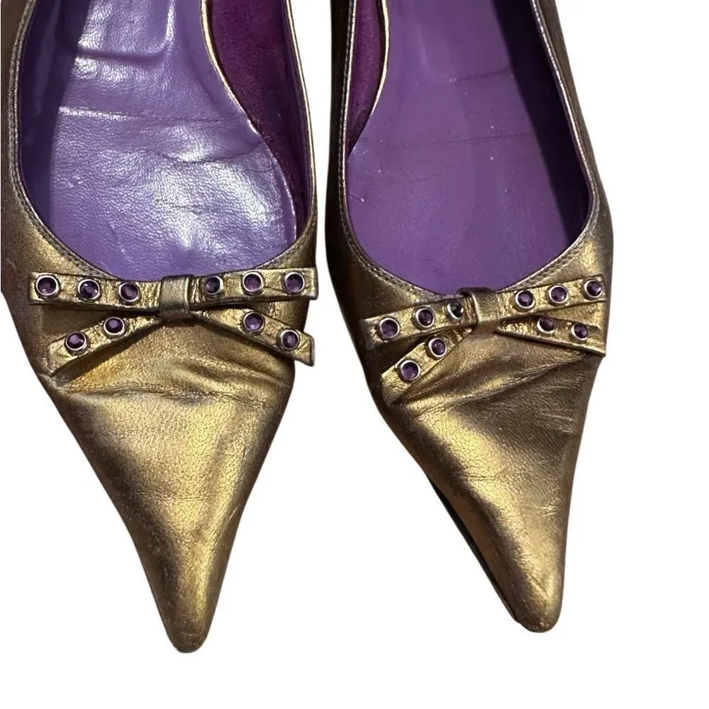 Gucci Gold Flats with Metallic Toe Cap